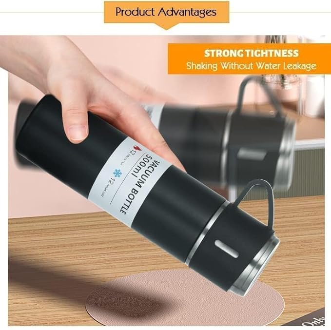 Stainless Steel Vacuum Flask Set with 3 Steel Cups - Image 4