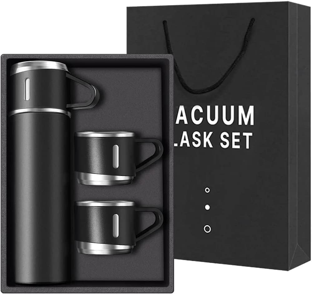 Stainless Steel Vacuum Flask Set with 3 Steel Cups - Image 5
